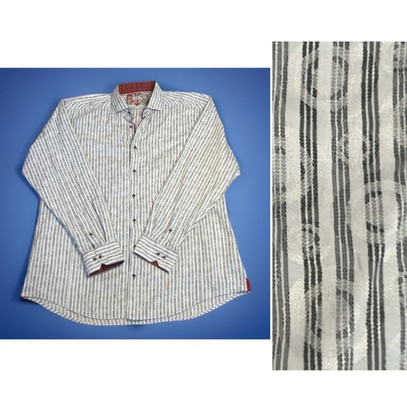 7 Downie Street Men’s Button Down Fun Pattern Circles sz9 White Grey Long Sleeve - Picture 1 of 13